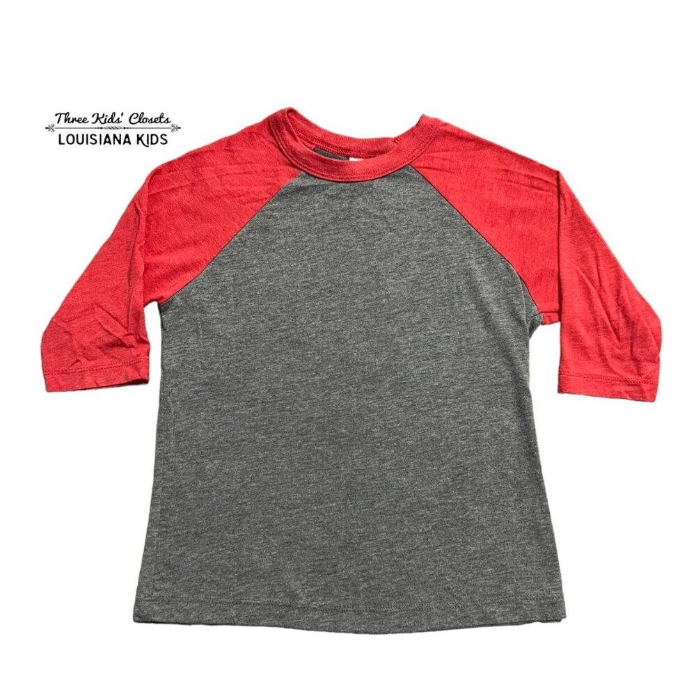 Bella Canvas Kids 4T Grey & Red Raglan Tee Shirt